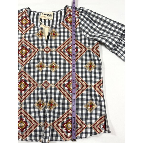Savanna Jane Embroidered Gingham Blouse S NWT Boho Western Aztec Soft Geometric - Picture 11 of 14